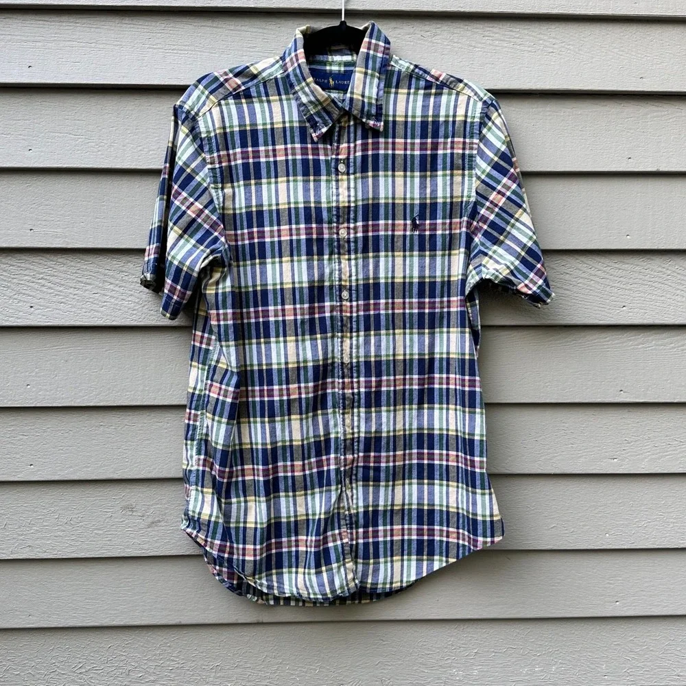Ralph Lauren Mens Medium Plaid Button Down Short Sleeve Casual Shirt